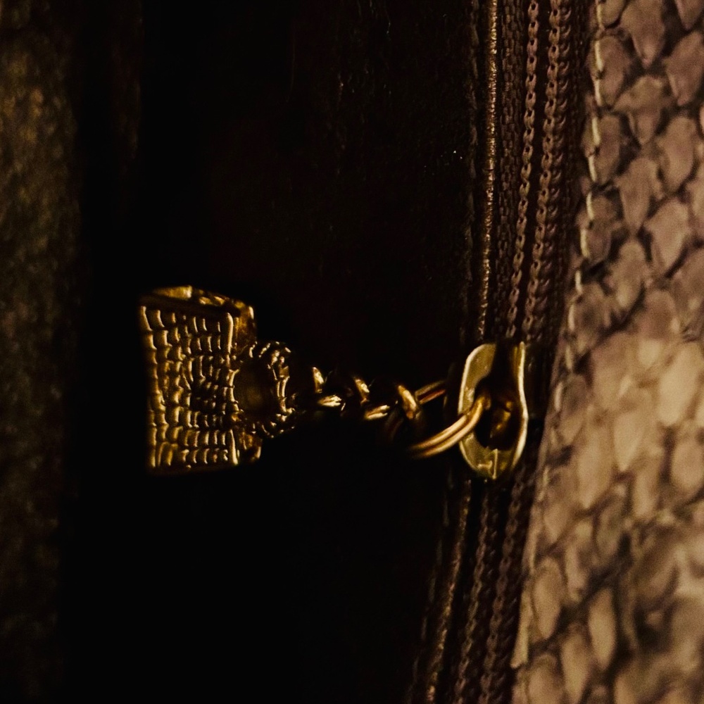 Judith Leiber Metallic Gold Python Snakeskin Purse - image 7